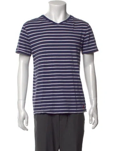 Pre-owned Polo Ralph Lauren Striped V-neck T-shirt In Blue