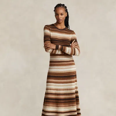Polo Ralph Lauren Striped Wool-blend Jumper Dress In Brown