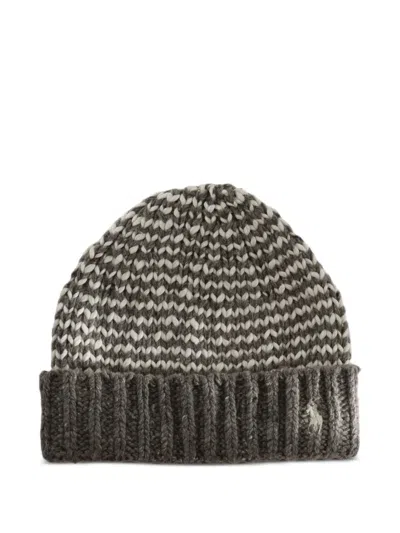 Polo Ralph Lauren Striped Wool-blend Beanie In Gray
