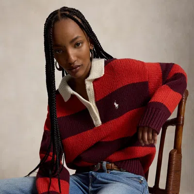 Polo Ralph Lauren Striped Wool-blend Rugby Sweater In Wine/brandy Heath