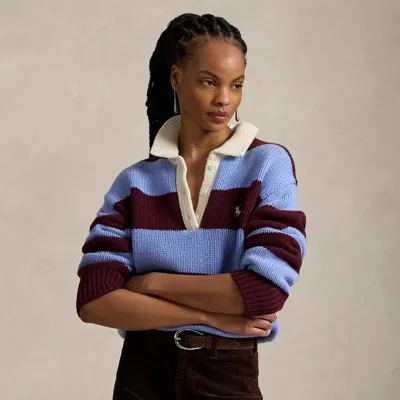 Polo Ralph Lauren Striped Wool-blend Rugby Sweater In Wine/litch Blue