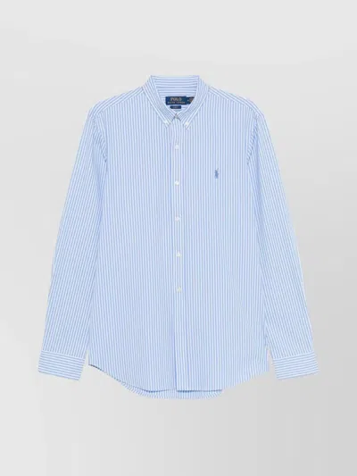 Polo Ralph Lauren Stripes Fitted Oxford Shirt In Blue