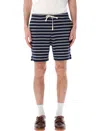 Polo Ralph Lauren Cotton Club Bar Stripe Textured Pull On Short In Blue
