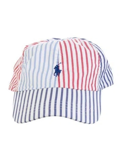 Pre-owned Polo Ralph Lauren Stripped Baseball Cap In White