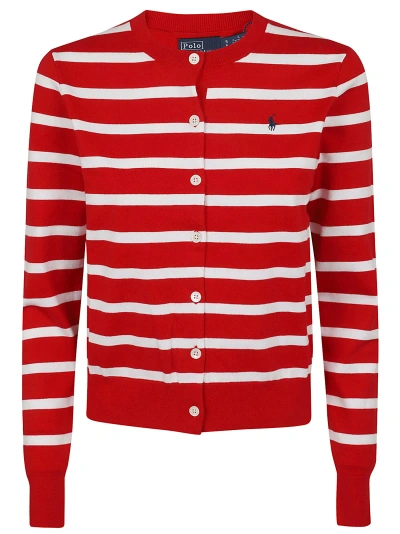 Polo Ralph Lauren Strp Cardi-long Sleeve-pullover In Red White