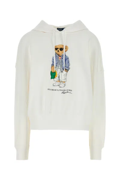 Polo Ralph Lauren Strpe Br Hd-long Sleevesweatshirt-l Nd  Female In White
