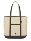 Polo Ralph Lauren Dual Handles Contrast Trim Front Pocket Tote Bag In Neutral