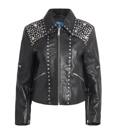Polo Ralph Lauren Studded Moto Leather Jacket In Black