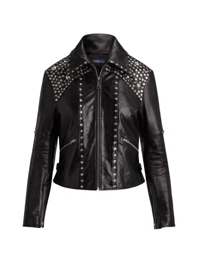 Polo Ralph Lauren Stud-embellished Leather Jacket In Black