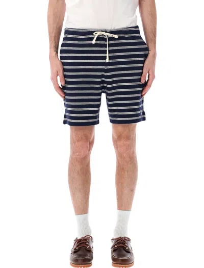Polo Ralph Lauren Cotton Club Bar Stripe Textured Pull On Short In Blue