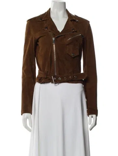 Pre-owned Polo Ralph Lauren Suede Biker Jacket In Brown