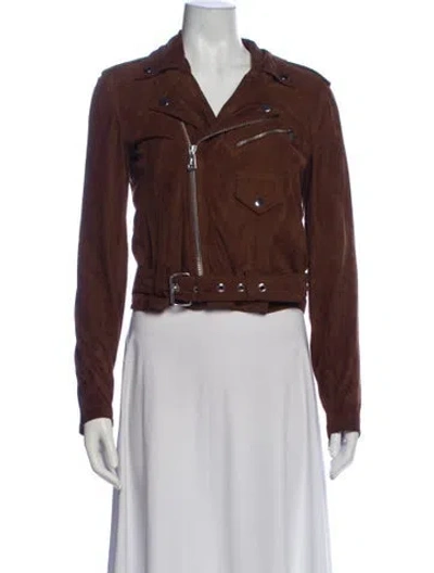 Pre-owned Polo Ralph Lauren Suede Biker Jacket In Brown