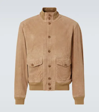 Polo Ralph Lauren Suede Bomber Jacket In Beige