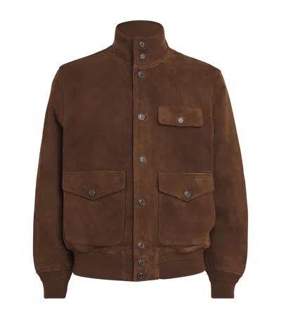 Polo Ralph Lauren Suede Bomber Jacket In Brown