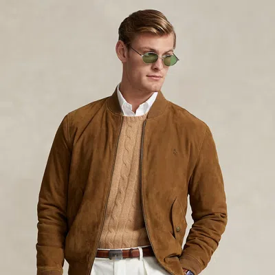 Polo Ralph Lauren Suede Bomber Jacket In Brown