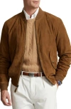 Polo Ralph Lauren Mens Pale Russet X Funnel-neck Suede Bomber Jacket In Country Brown