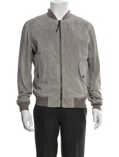Pre-owned Polo Ralph Lauren Suede Bomber Jacket In Gray