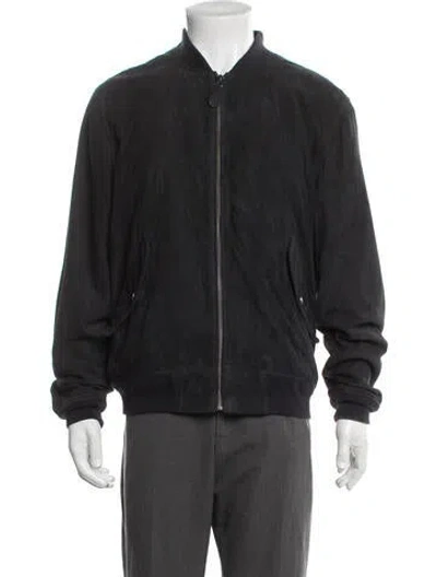 Pre-owned Polo Ralph Lauren Suede Bomber Jacket In Gray