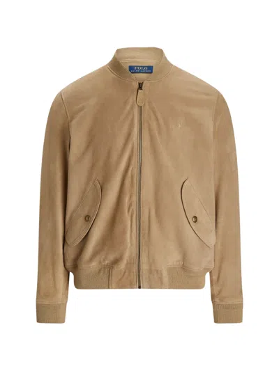 Polo Ralph Lauren Suede Bomber Jacket In Neutral