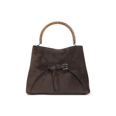 Polo Ralph Lauren Suede Calf Leather Shoulder Bag With Bamboo-style Handle In Black