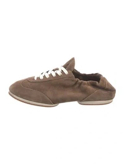 Pre-owned Polo Ralph Lauren Suede Embroidered Accent Sneakers In Brown