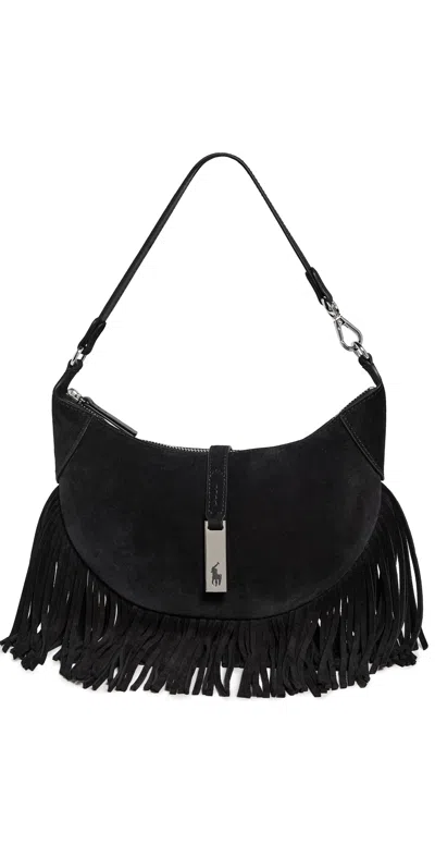 Polo Ralph Lauren Suede Fringe Shoulder Bag Black