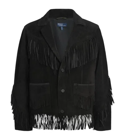 Polo Ralph Lauren Suede Fringed Jacket In Black