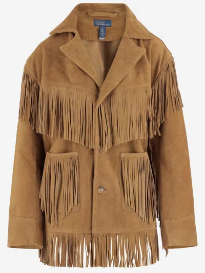 Polo Ralph Lauren Suede Jacket With Fringes And Large Pockets In Brown