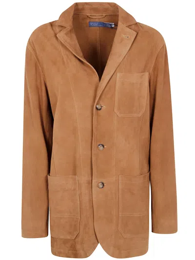 Polo Ralph Lauren Suede Jacket With Three Buttons In Brown