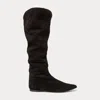 Polo Ralph Lauren Suede Knee-high Flat Boot In Black