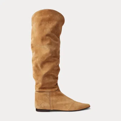 Polo Ralph Lauren Suede Knee-high Flat Boots In Braun