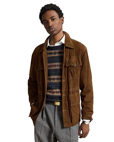 Polo Ralph Lauren Suede Leather Cargo Pocket Utility Jacket In Brown