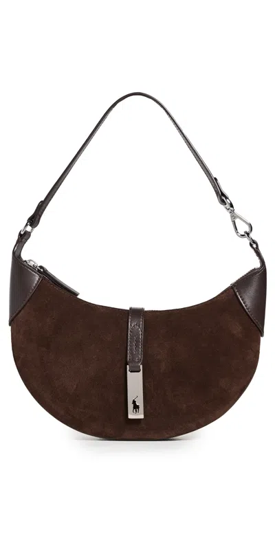 Polo Ralph Lauren Suede Leather Id Mini Shoulder Bag Chocolate In Brown