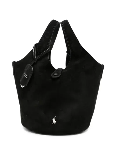 Polo Ralph Lauren Suede Logo-embroidered Tote Bag In Black