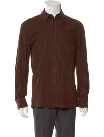 Pre-owned Polo Ralph Lauren Suede Long Sleeve Shirt In Brown