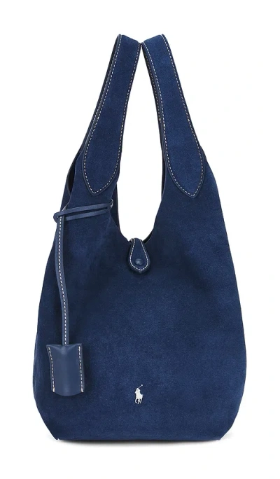 Polo Ralph Lauren Suede Medium Tote In Blue