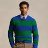 Polo Ralph Lauren Suede-patch Striped Sweater In Blue