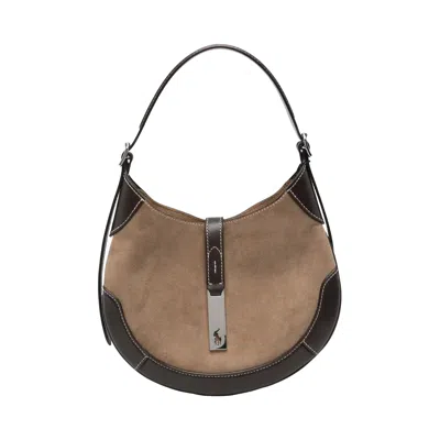 Pre-owned Polo Ralph Lauren Suede Polo Id Small Shoulder Bag 'clay/tobacco' | Grey | Women's Size Onesize