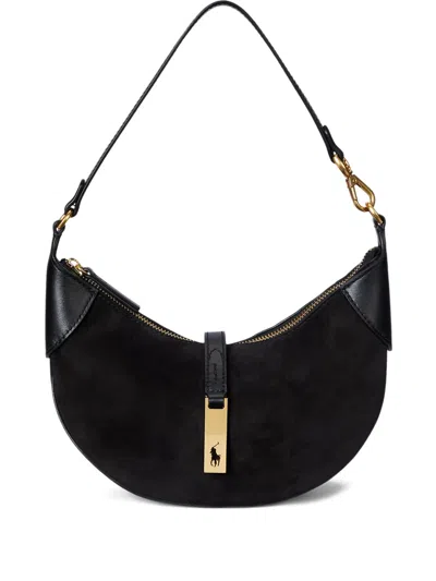 Polo Ralph Lauren Suede Shoulder Bag In Black
