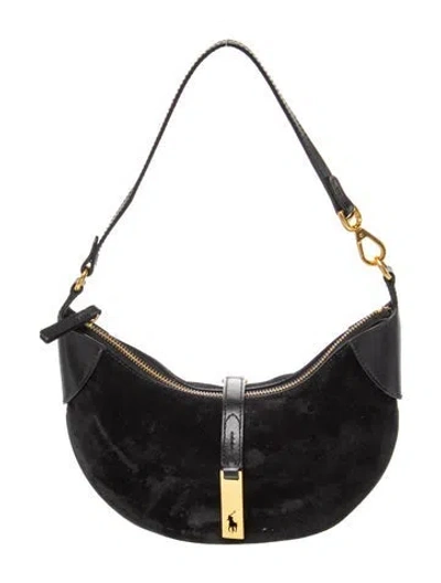 Pre-owned Polo Ralph Lauren Suede Shoulder Bag In Black