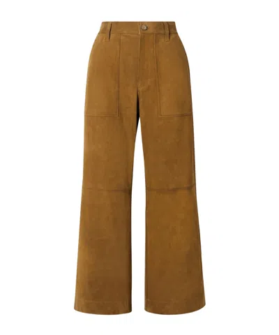 Polo Ralph Lauren Suede Straight-leg Casual Pants In Brown
