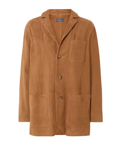 Polo Ralph Lauren Suede Three-button Jacket In Brown