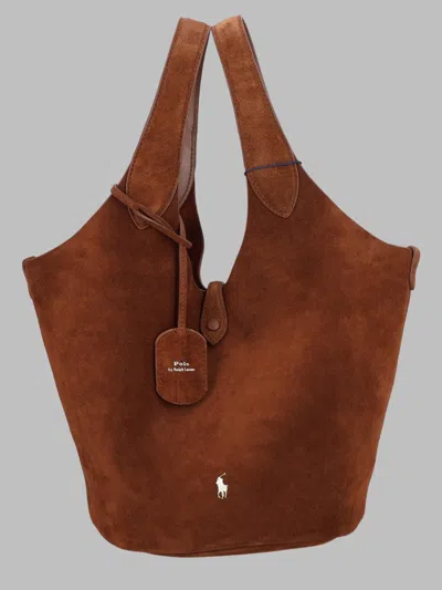 Polo Ralph Lauren Suede Tote Bag 28.5 Cm X 39.5 Cm X 18 Cm In Brown