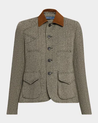 Polo Ralph Lauren Suede-trim Herringbone Jacket In Black