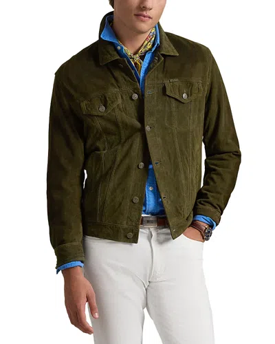 Polo Ralph Lauren Men's Suede Trucker Jacket In Company Olive