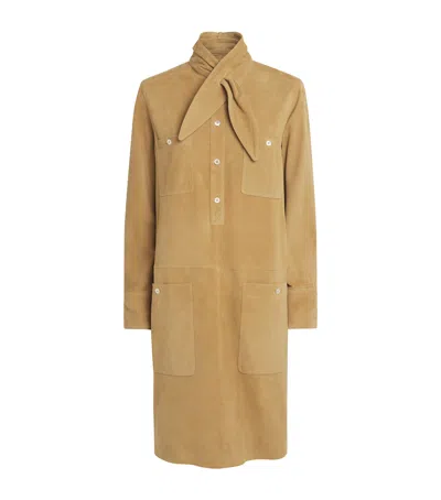 Polo Ralph Lauren Suede Utility Dress In Brown