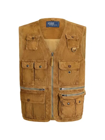 Polo Ralph Lauren Suede Utility Gilet In Brown