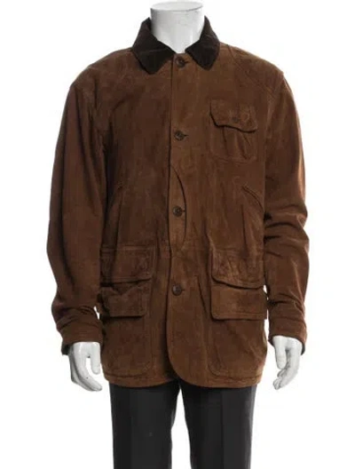 Pre-owned Polo Ralph Lauren Suede Utility Jacket In Brown