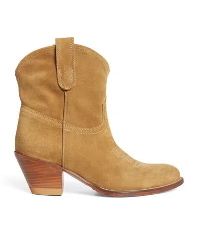 Polo Ralph Lauren Suede Western Ankle Boots 55 In Beige