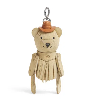 Polo Ralph Lauren Suede Western Polo Bear Bag Charm In Beige